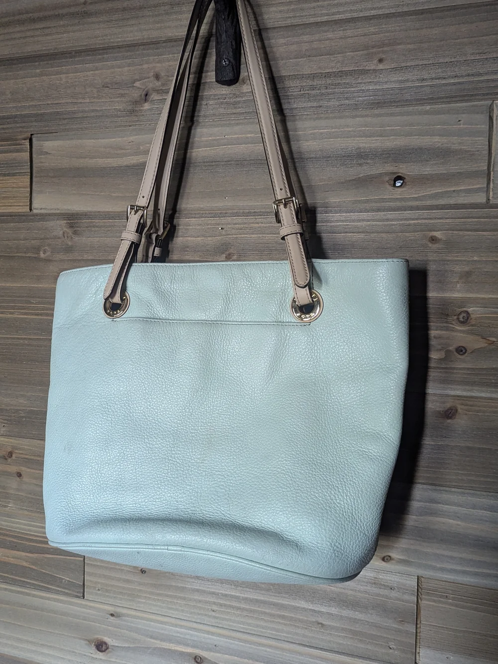 Michael Kors Mint Leather Tote Bag with Tan Straps